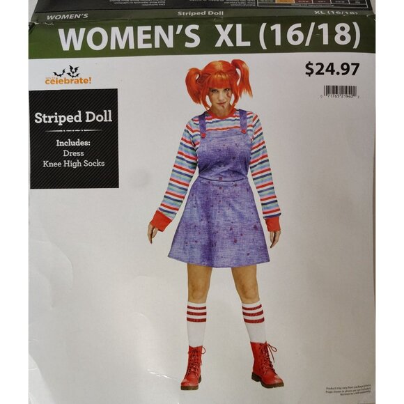 Womens XL (16/18) Striped Doll Halloween Costume Dress - Picture 2 of 7